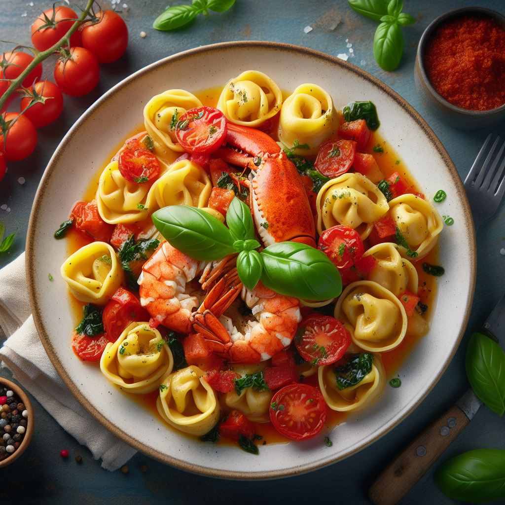 Tortellini de Lagosta com Molho de Tomate Fresco e Manjericão