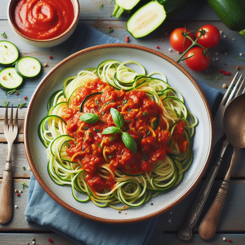 Espaguete de Abobrinha com Molho de Tomate Caseiro