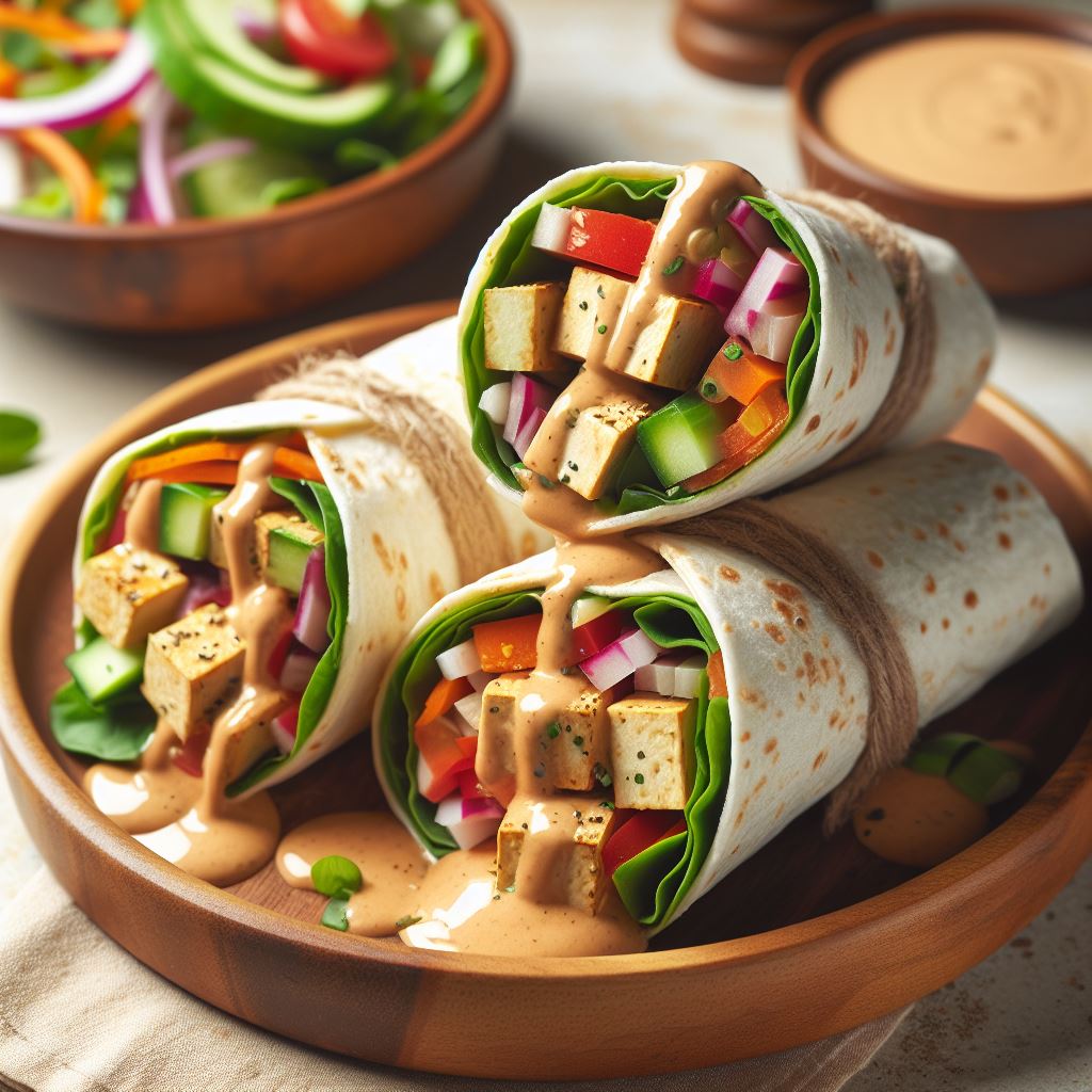 Wraps de Tofu com Molho de Amendoim